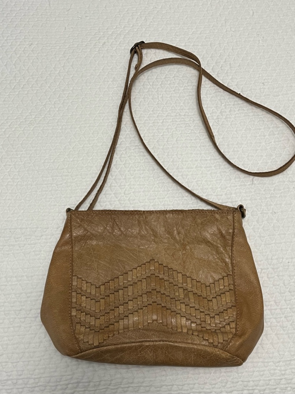 Leather Crossbody Bag in Tan - Classic Woven Detail